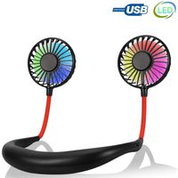 Vocalol Sports Neck Fan Portable, Hand Free USB Fan Rechargeable Mini LED Neck Fan Headphone with 3 Speeds Adjustable and LED Light for Sports Travel Outdoor Office Reading (Black-Red)