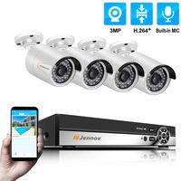 Jennov 4 Channel POE Security Camera System NVR Kits 3 MP True HD Bullet IP Camera Power Over Ethernet White Home Surveillance Outdoor IP66 Waterproof with Audio Recording Motion Detection Mobile View