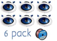 Yamaha Custom Easy-to-install In-Ceiling 2-Way 110 watts Moisture Resistant Speaker Set of 6 with a 6.5" PP Mica Cone Woofer & 1" Fluid-Cooled Soft-Dome Swivel Tweeter + 100 feet of 16 Gauge Speaker Wire