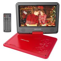 DBPOWER 9.5-Inch Portable DVD Player with Rechargeable Battery, SD Card Slot and USB Port - Red