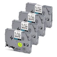 9mm TZ TZe Label Tape TZe221 TZ221 for Brother p-Touch PTH110 PT-D200 PTD600 PT-D400 Label Maker Standard Laminated Black on White 26.2 Feet Roll, 4-Pack