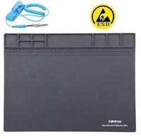 Anti-Static Mat ESD Safe for Electronic, HPFIX Silicone Soldering Repair Mat 932°F Heat Resistant for iPhone iPad iMac, Laptop, Computer, 15.9" x 12"Grey (Contain ESD Wristband and Grounding Wire)