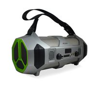 AXESS SPBT1064 Portable Indoor/Outdoor Bluetooth Media Speaker with Built-In RGB Light Effects Rechargeable Battery and Microphone/Guitar Inputs Green