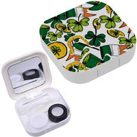 Portable Contact Lens Case Box Travel Kit Mirror + Bottle + Tweezers Container Holder [ Patricks Day ]