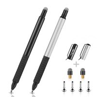 Digiroot (2Pcs) 2-in-1 Precision Stylus Disc Tip with Fiber Tip for Notes-Taking, Drawing, Navigation on Touch Screen (4 Discs, 2 Fiber Tips Included)- (Black/Silver)