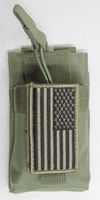 M1Surplus MOLLE Style Green Color Tactical Radio Pouch + PATRIOT FLAG Morale Patch Fits Yaesu FT-25R FT-65R FT-70DR FT2DR VX-170 FT-60R FT250R FT270R VX110 VX120 VX127 VX7R VX8R FTA-550L HT HAM Radios