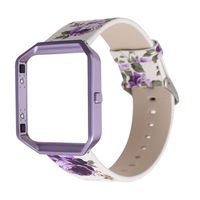 MeShow TCSHOW Soft PU Leather Pastoral/Rural Floral Style Replacement Strap Wrist Band with Silver Metal Adapter Compatible for Fitbit Blaze (M)