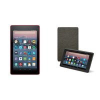 Fire 7 Tablet (8 GB, Punch Red, With Special Offers) + Amazon Standing Case (Charcoal Black)
