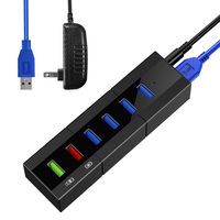 JUANWE 6-Port USB 3.0 Hub with 24W Power Adapter and 4 High Speed USB3.0 Data Transfer Ports, 1 BC1.2 and 1 Smart Charging Ports for PC, USB Flash Drives, Mouse and More (Black)