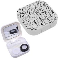 Portable Contact Lens Case Box Travel Kit Mirror + Bottle + Tweezers Container Holder [ Geometric Line ]