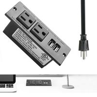 Desktop Power Strip with USB for Furniture, Desk Recessed Power Grommet Socket, 2 AC Outlets & 2 USB Ports & 15ft Power Cord