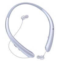 Bluetooth Retractable Headphones, Wireless Earbuds Neckband Headset Noise Cancelling Stereo Earphones with Mic (15 Hours Play Time, Silver)