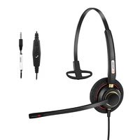 Arama Wired Cell Phone Headset Mono with Noise Canceling Boom Mic and Adjustable Fit Headband for iPhone Samsung LG HTC BlackBerry ZTE Huawei Mobile Phone with 3.5 mm Jack (A800MP)