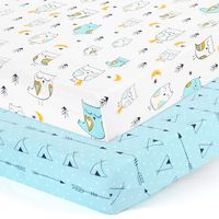 Stretchy-Crib-Sheets-Set-BROLEX 2 Pack Portable Crib Mattress Topper for Baby Boys Girls,Ultra Soft Jersey Knit,Arrow & Owl