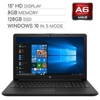 HP Pavilion 2019 15.6 HD LED Laptop Notebook Computer PC, 2-Core AMD A6 2.6GHz, 8GB DDR4 RAM, 128GB SSD, DVD, HDMI, RJ-45, USB 3.0, Bluetooth, Webcam, Wi-Fi, Windows 10 Home in S Mode