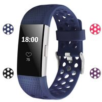 iGK Silicone Replacement Bands Compatible for Fitbit Charge 2, Adjustable Breathable Sport Strap Smartwatch Fitness Wristband with Air Holes All Navy Small
