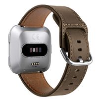 GHIJKL Leather Bands Compatible with Fitbit Versa & Versa Lite SE Watch, Slim Genuine Leather Replacement Wristband for Women Men, Large, Gray