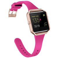 Amcute Compatibe for Fitbit Blaze Band Slim Narrow Thin Silicone Replacement Wristband with Metal Frame for Fitbit Blaze Bands Women Men Small Large (Pink Puple& Rose Gold, Large)