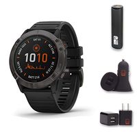 Garmin Fenix 6X Pro Solar - (Dary Gray w/Black Band) Bundle with PowerBank + USB Car Charger + USB Wall Charger (4 Items)