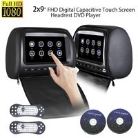 2x9 inch Touch Screen 1080P Car Headrest DVD Player Video Monitor with Leather Cover Zipper FM&IR Transmitter Games for Kids Road Trips Entertainment System (Black)