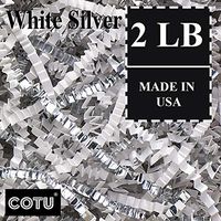 2 LB Premium White Silver Metallic Mix Crinkle Shred Gift Basket Shred Crinkle Paper Filler Bedding by COTU (32 oz)
