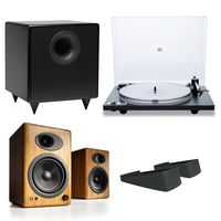 U-Turn Audio Orbit Plus Turntable with Built-in Preamplifier (Black) and Audioengine A5+ Classic Powered Bookshelf Speakers with Speaker Stands (Bamboo) and S8 Premium Powered Subwoofer (Black)