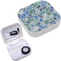 Portable Contact Lens Case Box Travel Kit Mirror + Bottle + Tweezers Container Holder [ Marble Camouflage Color Chaos ]