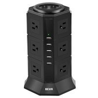 Power Strip Tower-BEVA Surge Protector 12 AC Outlets with 5 USB Ports Desktop Charging Station, 15A/1875W, 1050 Joules, Multiple Protection, 6ft Long Cord Extension Cable for Home Office, ETL Listed
