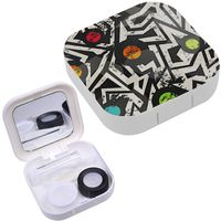 Portable Contact Lens Case Box Travel Kit Mirror + Bottle + Tweezers Container Holder [ Geometric Grunge ]