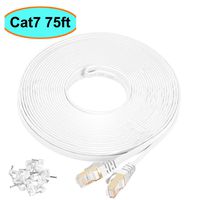 Cat7 Ethernet Cable 75 ft Shielded (STP), AULLOV High Speed Flat RJ45 Cat-7/Category 7 Internet LAN Computer Patch Cord Cable, Faster Than Cat5/Cat6-75 Feet White (22.9 Meters)