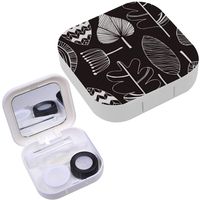 Portable Contact Lens Case Box Travel Kit Mirror + Bottle + Tweezers Container Holder [ Floral Linear Decorative ]