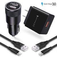 USB C Fast Charger Set, Quick Charge 3.0 Charger kit, Dual USB Rapid Car Charger + Wall Plug with 2Pcs Type C Cable 6ft Compatible Samsung Galaxy A50/A80/S10e/S10/S9/S8, Note 10+ 10 9 8, LG Stylo 5 4