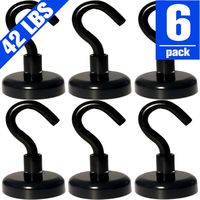 42LBS Black Magnetic Hooks（6 Pack）Strong Neodymium Heavy Duty Magnets Hook D25 Strong Hold Hooks