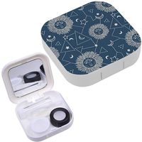 Portable Contact Lens Case Box Travel Kit Mirror + Bottle + Tweezers Container Holder [ Bohemian Sun Moon ]