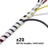 D-Line Cable Spiral Wrap x20 (Bulk Case) | Cable Management Solution to Organize Cords 0.4" - 1.57" | 8.2ft Length (Case of 20, White)