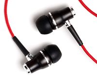 Symphonized NRG Premium Genuine Wood in-Ear Noise-Isolating Earbuds, Headphones with 3.5mm Jack, Earphones with Microphone and Nylon Cable (Red)