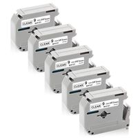 Exsun Compatible Label Tape Replacement for Brother P Touch M Tape M-121 M121 MK121 M-K121 Label Tape for P Touch PT-70BM, PT-M95, PT-90, PT-70, PT-65, 0.35Inch x 26.2 Feet, Black on Clear, 5-Pack