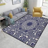 YucouHome Oriental Print Door Mats for Inside, Classical Floral Motifs with Artistic and Curly Leaves in Vintage Art Design, Fashionable High Class Living Dinning Room(2'x 3') Blue and Cream