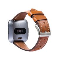 Zahara For Fitbit Versa Bands Women Men, Slim Genuine Leather Wristband Replacement Wrist Bracelet Accessories Fitness Strap with Stainless Steel Buckle & Built-in Quick Release Pin (Brown)