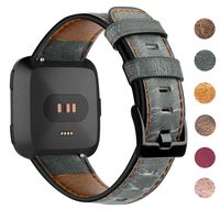 EZCO Leather Bands Compatible with Fitbit Versa / Versa 2 / Versa Lite, Vintage Genuine Leather Band Replacement Strap Wristband Accessories Man Women 5.5"-7.8" Wrist Compatible with Versa Smart Watch