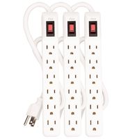 KMC 6-Outlet Surge Protector Power Strip (3-Pack), 2-Feet Power Cord, 245 Joule - White