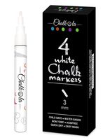 White Chalk Markers Fine Tip (4 Pack 3mm) - Wet & Dry Erase Chalk Pens for Blackboard, Chalkboards, Windows, Signs, Glass, Bistro - 3mm Reversible Bullet & Chisel Point