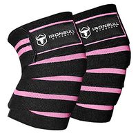 Iron Bull Strength Knee Wraps (1 Pair) - 80" Elastic Knee and Elbow Support & Compression - for Weightlifting, Powerlifting, Fitness, WODs & Gym Workout - Knee Straps for Squats (Black/Pink)