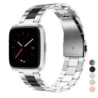 Wearlizer Stainless Steel Compatible for Fitbit Versa/Versa 2 /Versa Lite/Versa SE Bands Women Men,Ultra-Thin Lightweight Replacement Band Strap Bracelet Compatible for Fitbit Versa (Black+Silver)