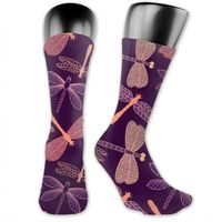 Purple Dragonfly Below Knee Stockings Breathable Hiking Compression Socks Long Tube High Ankle Socks for Women Men Teens Unisex