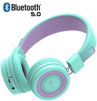 iClever Kids Bluetooth Headphones - Headphones for Kids with MIC, Volume Control Adjustable Headband, Foldable - Childrens Headphones on Ear for iPad Tablet Kindle Airplane School,Green/Purple