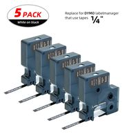 5PK Dymo D1 Tape Cassette 43621 White on Black Label Maker Cartridge Compatible for LabelManager,1/4"x23'(6mmx7m)