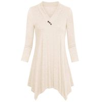 Yxiudeyyr Womens Three Quarter Sleeve Blouse Irregular Hem Tops Casual Loose Flare Tunic Dress Shirt (Beige,L)