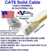 Made in USA 65 Ft Cat.6 Gigabit Patch Cable (Yellow Color) Cat6 High Performance Cat6 Patch Cable - UL CSA CMR and 100% Copper. 23Awg, 50u" Gold Plating