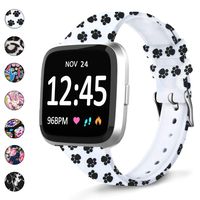 REYUIK Floral Bands Compatible Fitbit Versa/Versa 2/Lite/Special Edition, Silicone Fadeless Pattern Breathable Replacement for Fitbit Versa Lite SE Band (Paw Print, Small Size: 4"-6.1")